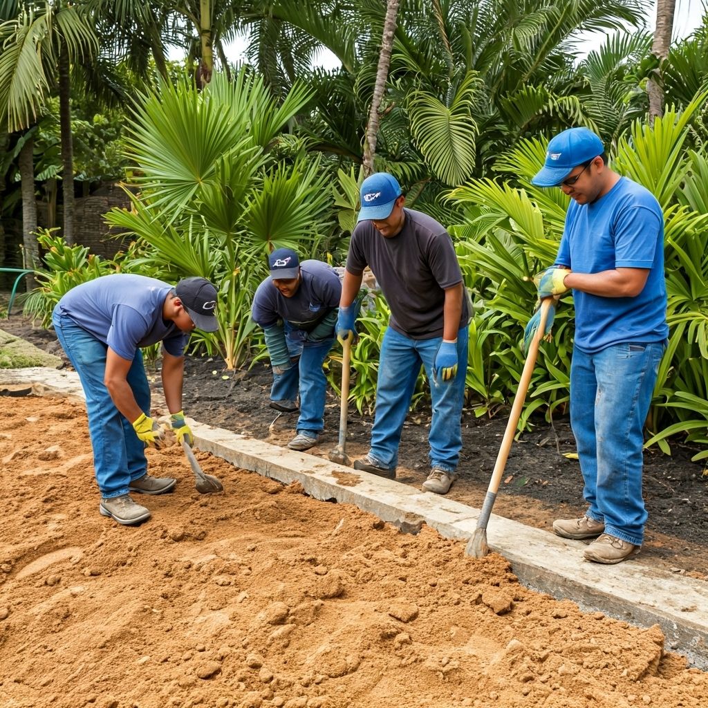 Equipe da DS Jardinagem trabalhando em projeto paisagístico